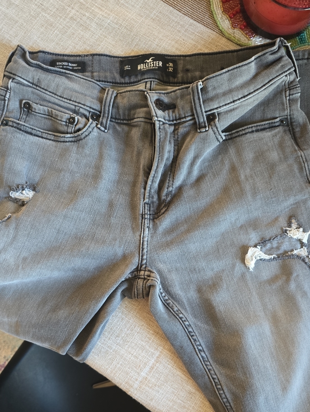Hollister Men's Charcoal Distressed Skinny Jeans